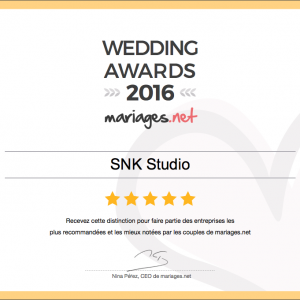 Diplome Wedding Award 2016 pour SNK Studio